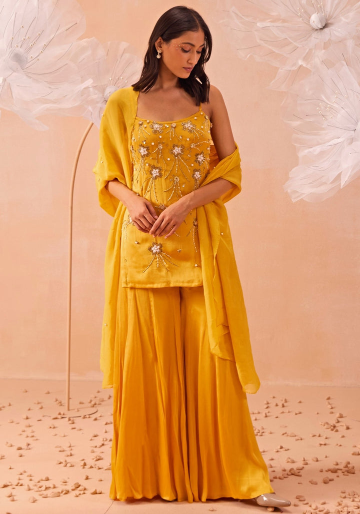 Yellow Embroidered Sharara Set Parul Gandhi - Fabilicious Fashion