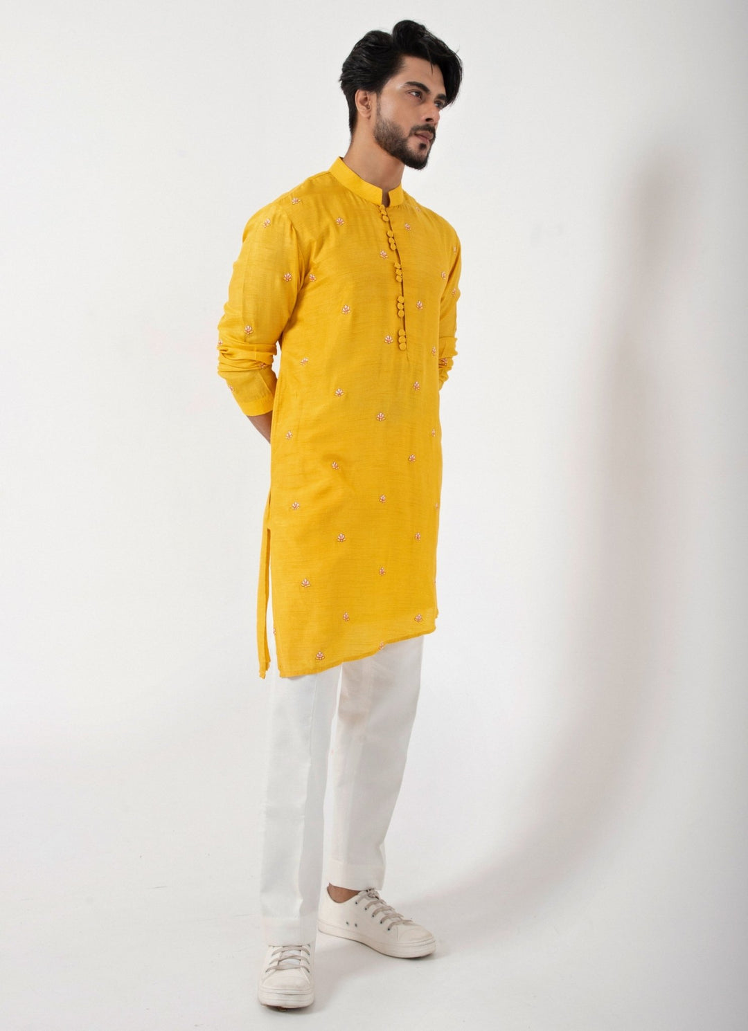 Yellow Embroidered Silk Kurta Pant Set Smriti - Fabilicious Fashion