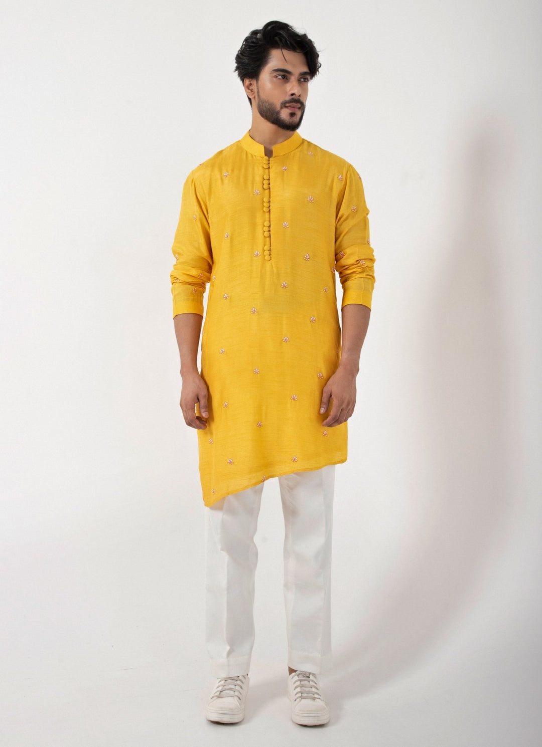 Yellow Embroidered Silk Kurta Pant Set Smriti - Fabilicious Fashion