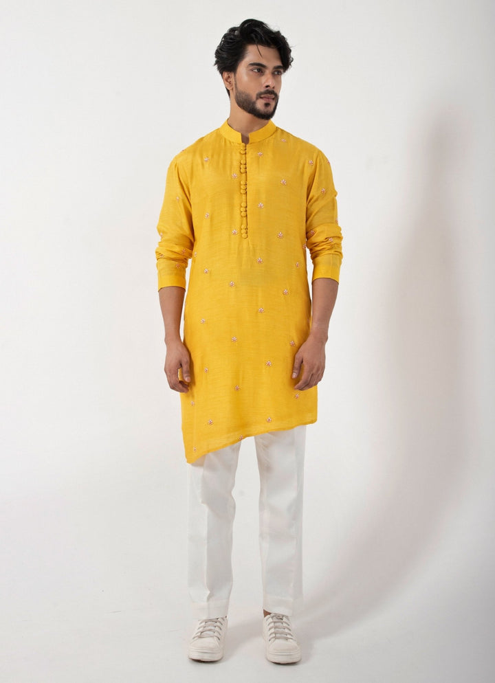 Yellow Embroidered Silk Kurta Pant Set Smriti - Fabilicious Fashion