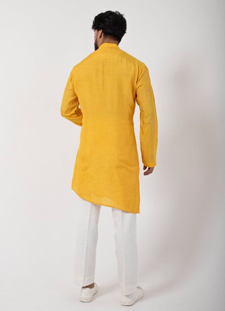 Yellow Embroidered Silk Kurta Pant Set Smriti - Fabilicious Fashion