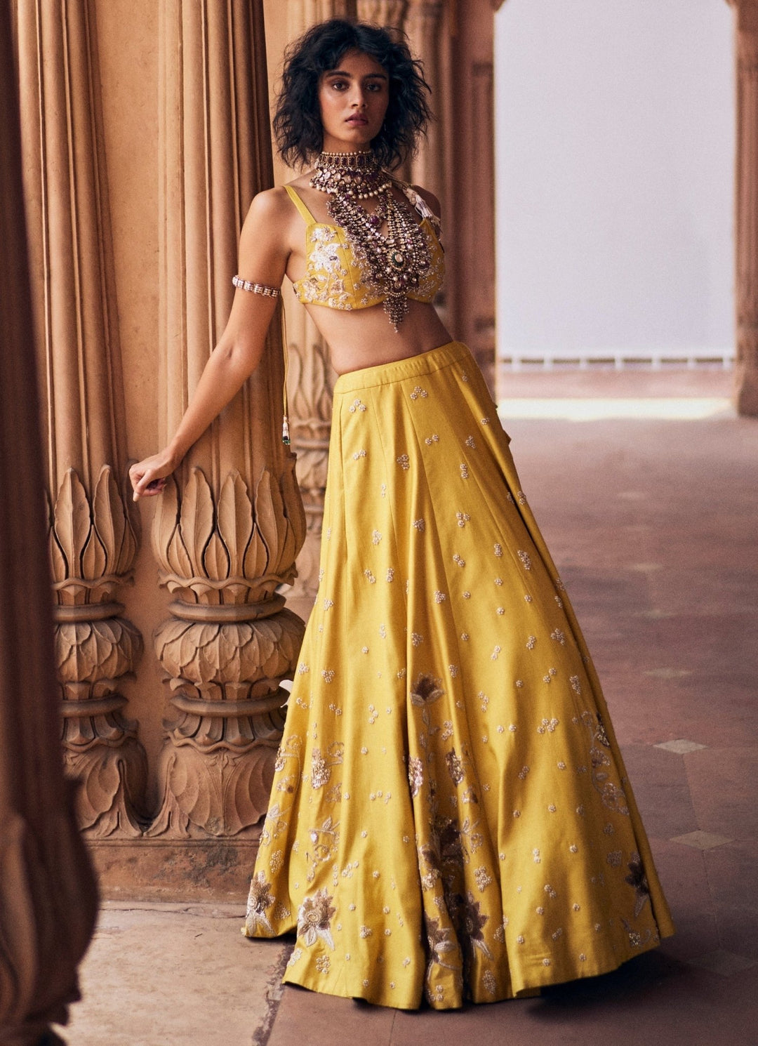 Yellow Embroidered Silk Lehenga Set Paulmi and Harsh - Fabilicious Fashion