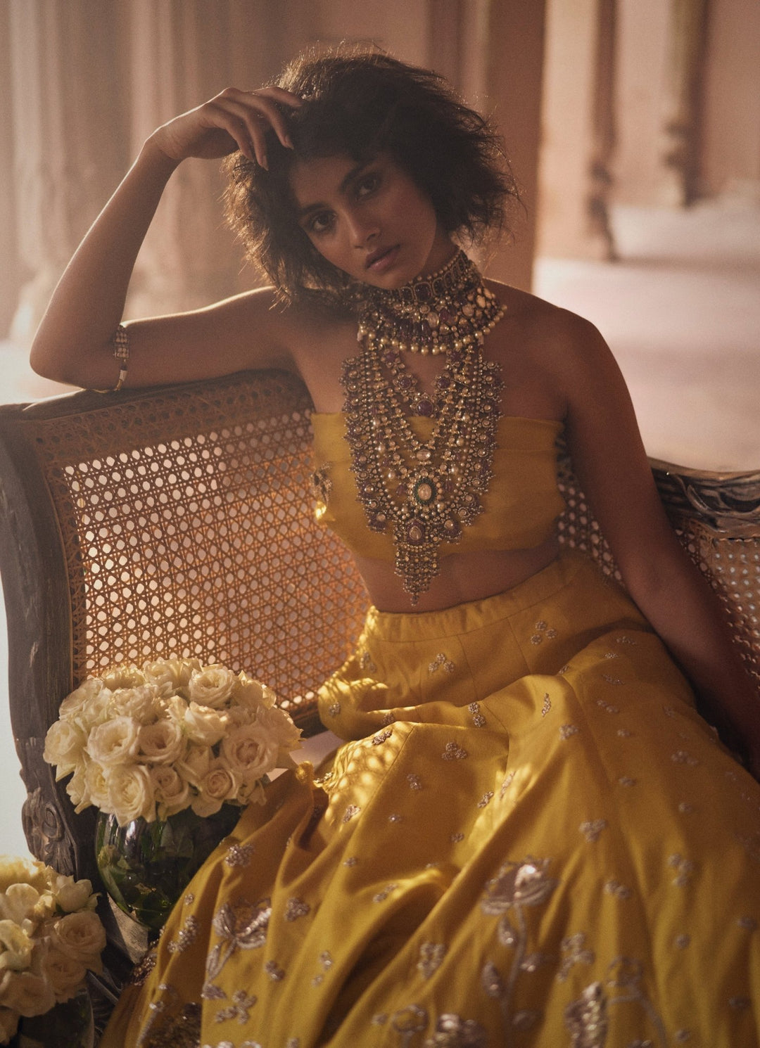 Yellow Embroidered Silk Lehenga Set Paulmi and Harsh - Fabilicious Fashion