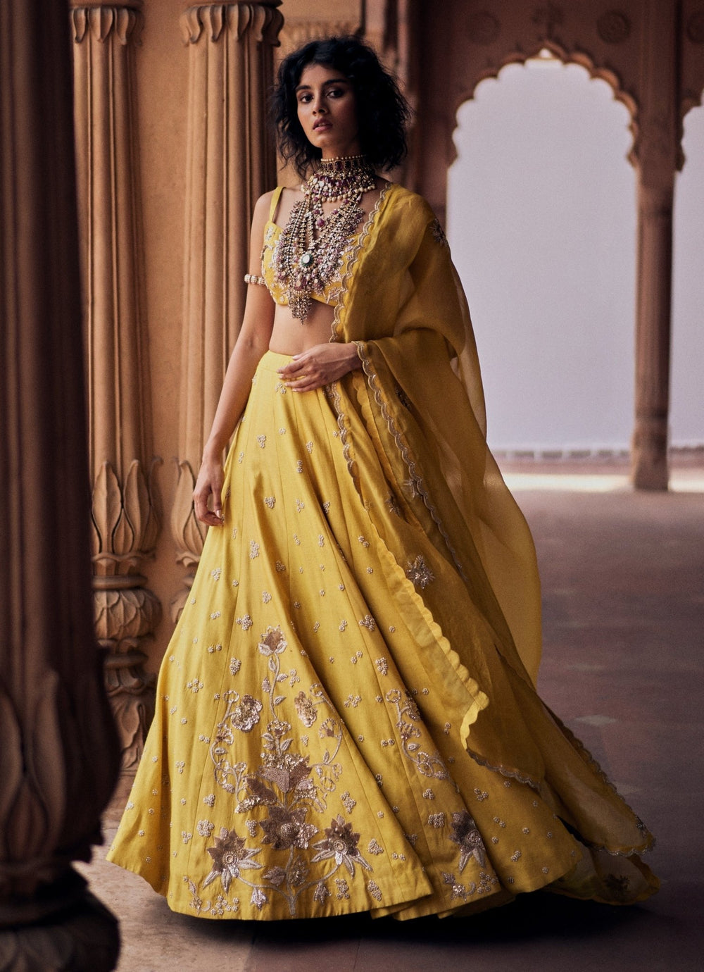 Yellow Embroidered Silk Lehenga Set Paulmi and Harsh - Fabilicious Fashion