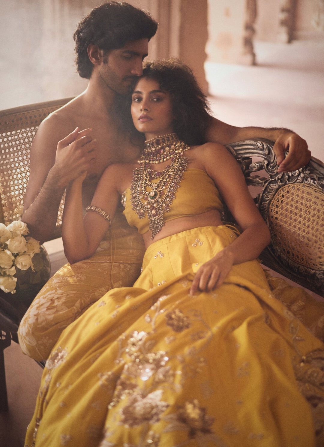 Yellow Embroidered Silk Lehenga Set Paulmi and Harsh - Fabilicious Fashion