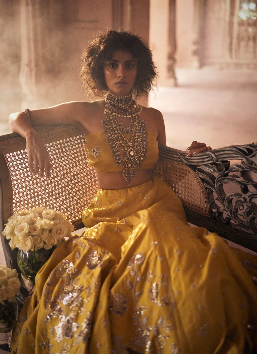 Yellow Embroidered Silk Lehenga Set Paulmi and Harsh - Fabilicious Fashion