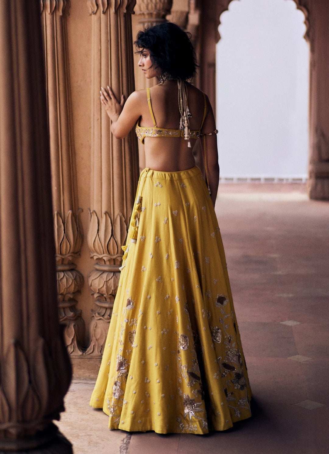 Yellow Embroidered Silk Lehenga Set Paulmi and Harsh - Fabilicious Fashion
