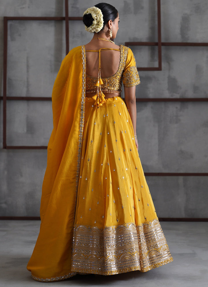 Yellow Embroidered Tissue Lehenga Set Deepika Chadha - Fabilicious Fashion