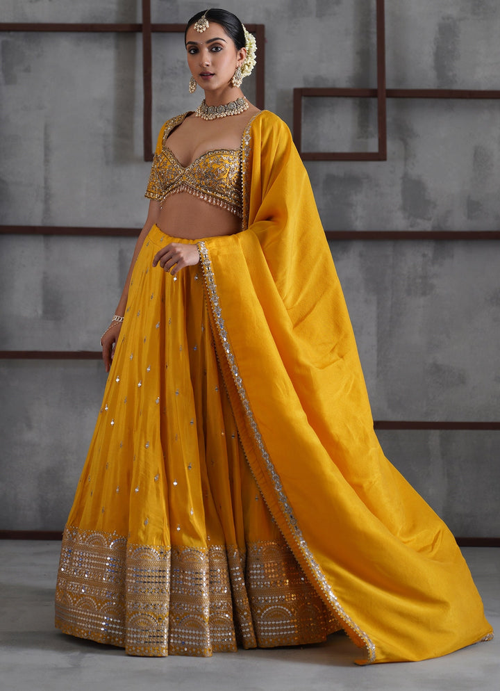 Yellow Embroidered Tissue Lehenga Set Deepika Chadha - Fabilicious Fashion