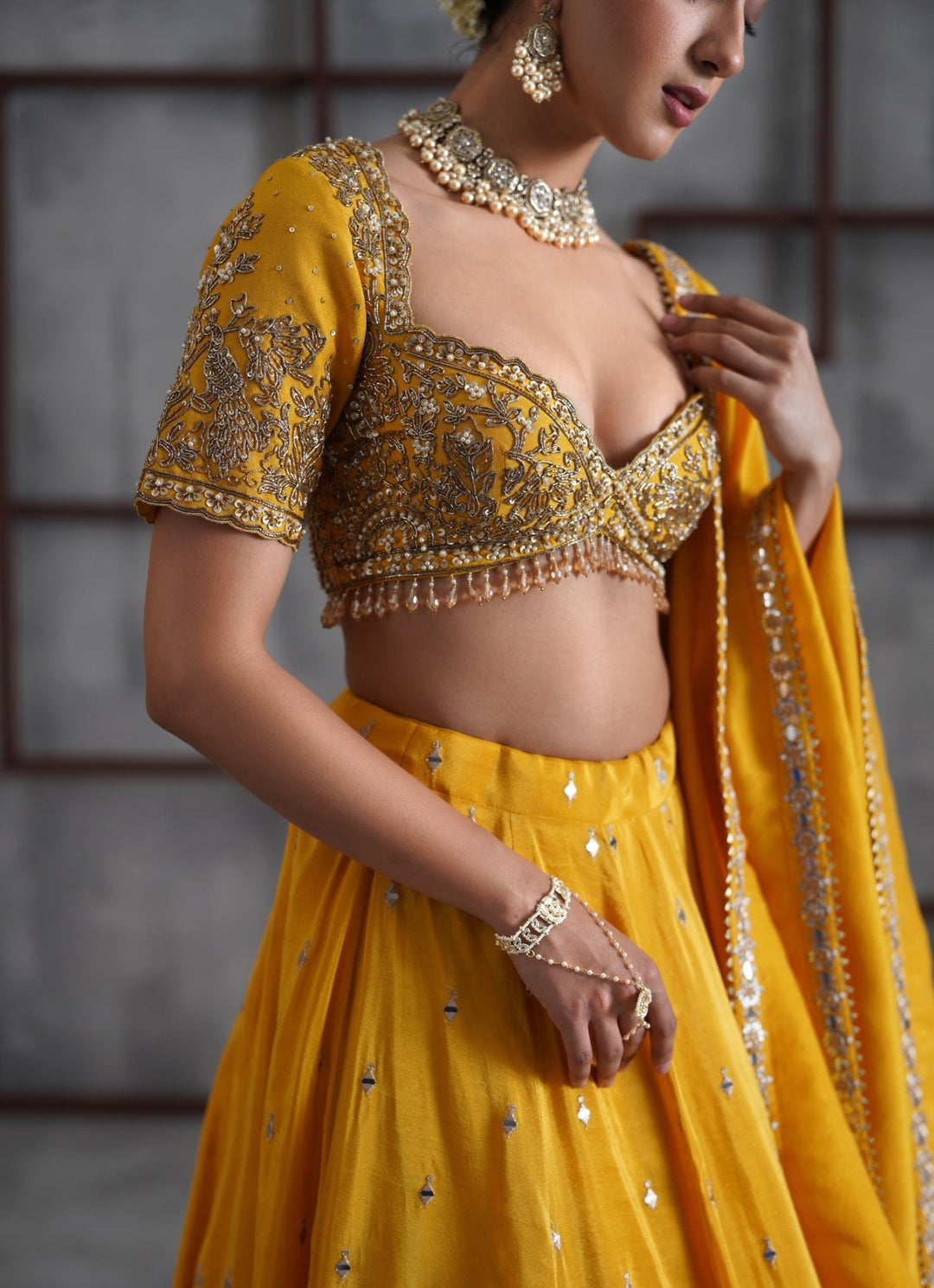 Yellow Embroidered Tissue Lehenga Set Deepika Chadha - Fabilicious Fashion