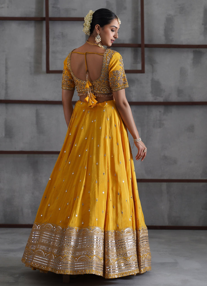 Yellow Embroidered Tissue Lehenga Set Deepika Chadha - Fabilicious Fashion