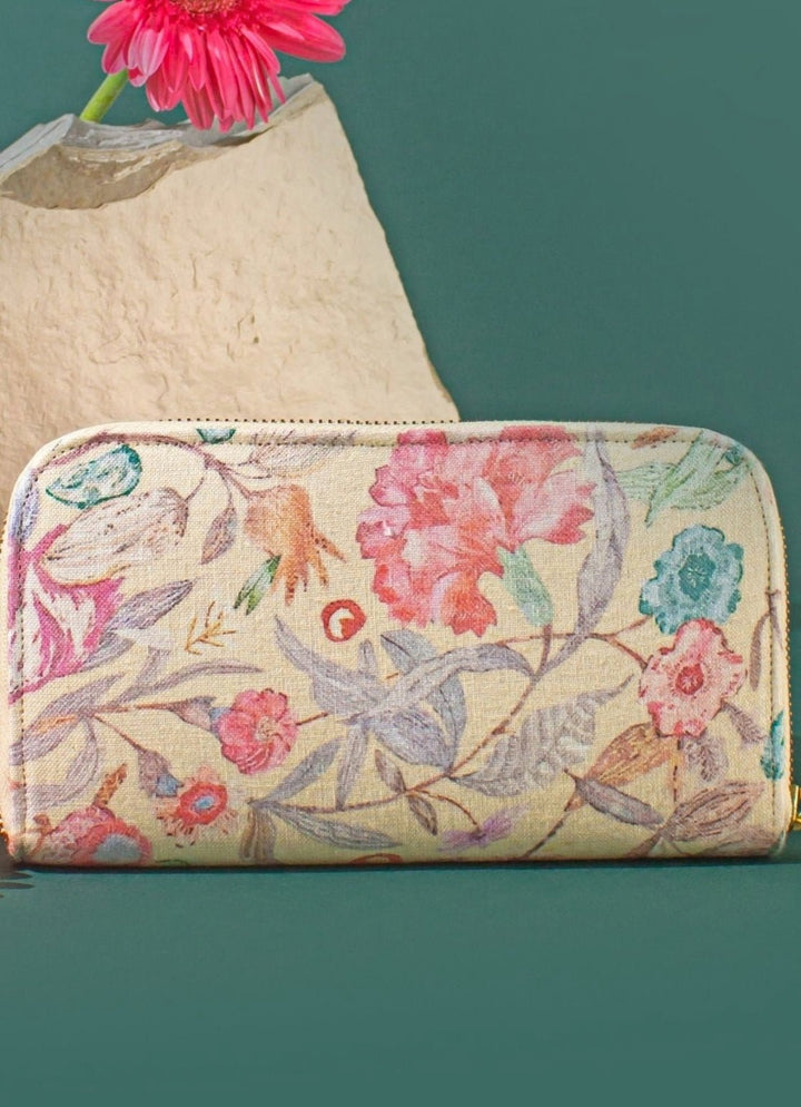 Yellow Embroidered Zip Wallet AMYRA - Fabilicious Fashion