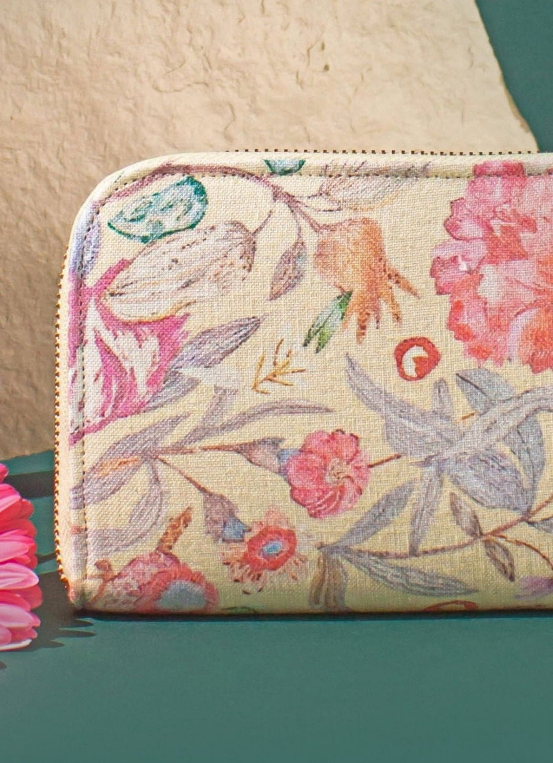 Yellow Embroidered Zip Wallet AMYRA - Fabilicious Fashion