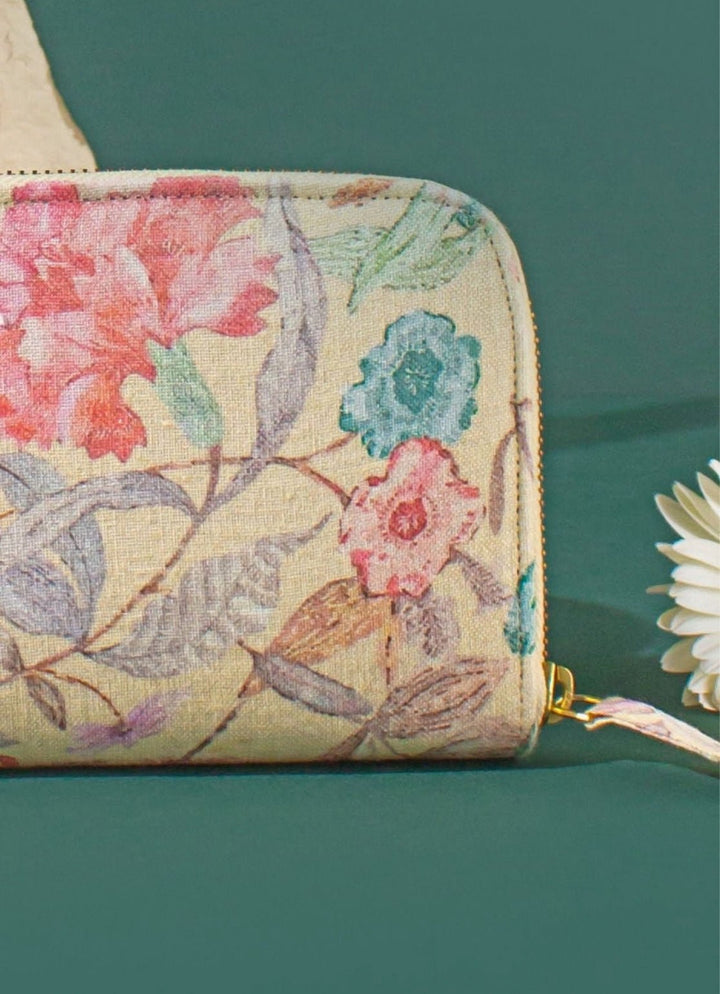 Yellow Embroidered Zip Wallet AMYRA - Fabilicious Fashion