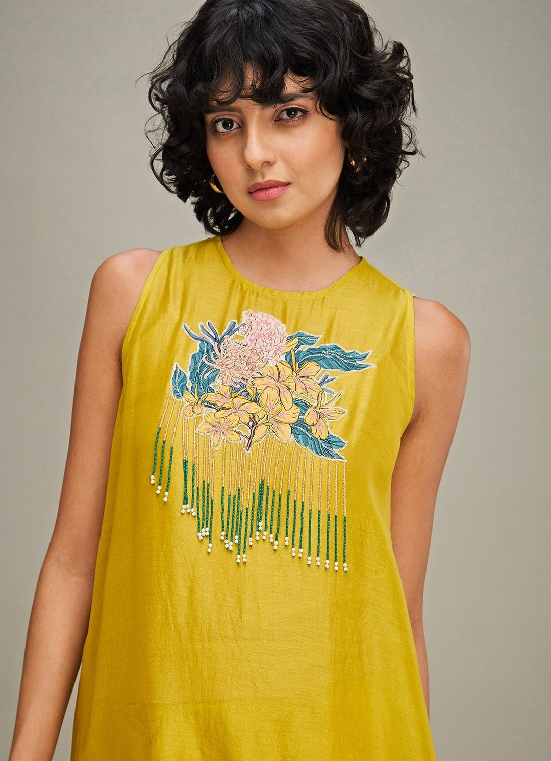 Yellow Floral Applique And Embroidered Chanderi Kurta And Pant Set Soup By Sougat Paul - Fabilicious Fashion