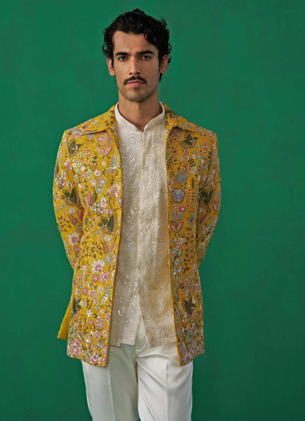 Yellow Floral Embroidered Georgette Jodhpuri Set Kalpraag - Fabilicious Fashion