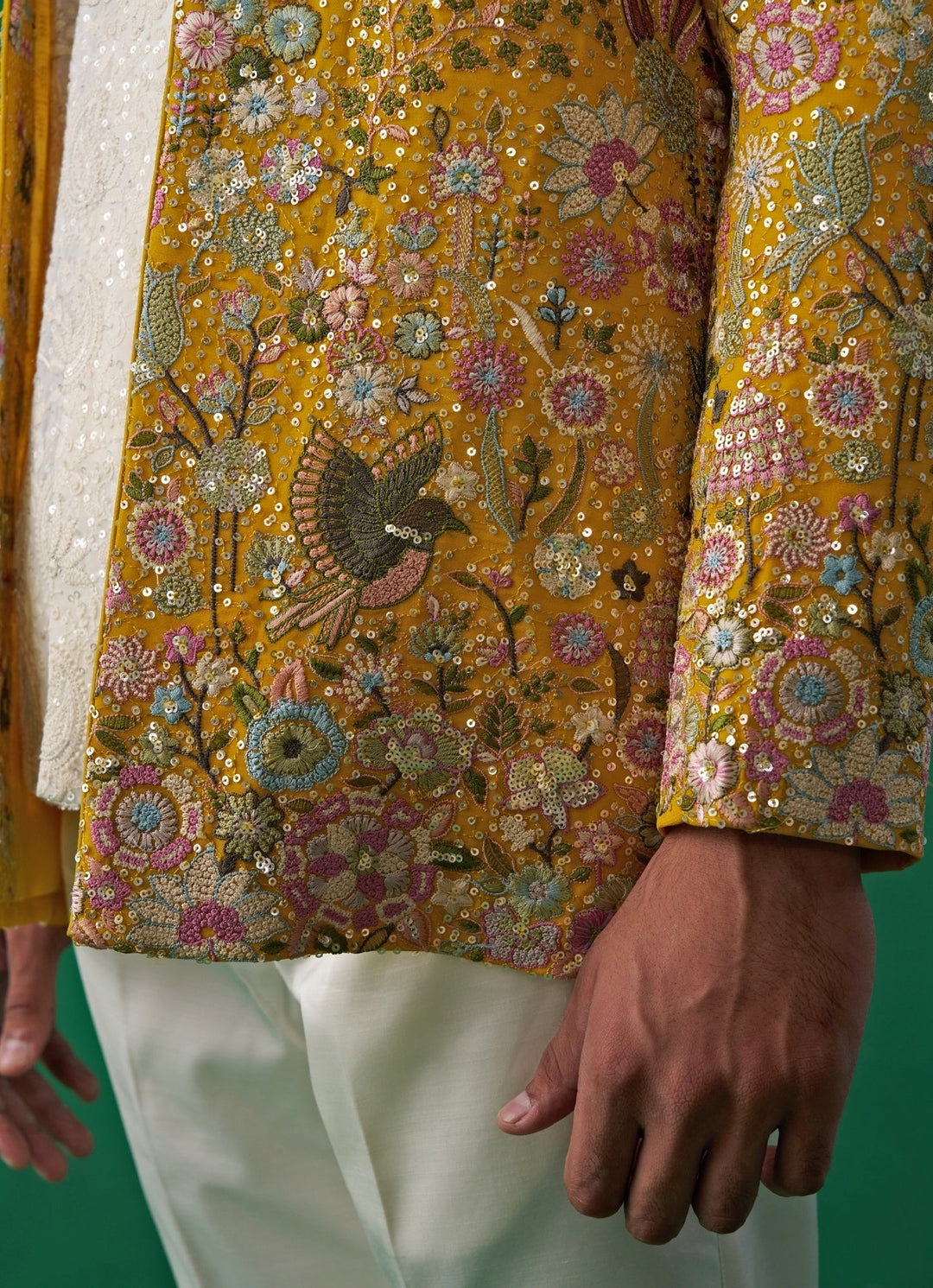 Yellow Floral Embroidered Georgette Jodhpuri Set Kalpraag - Fabilicious Fashion