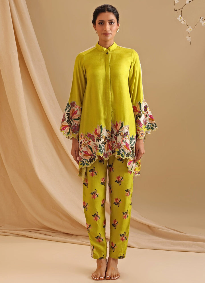 Yellow Floral Embroidery Silk Kurta And Pant Set Soup By Sougat Paul - Fabilicious Fashion