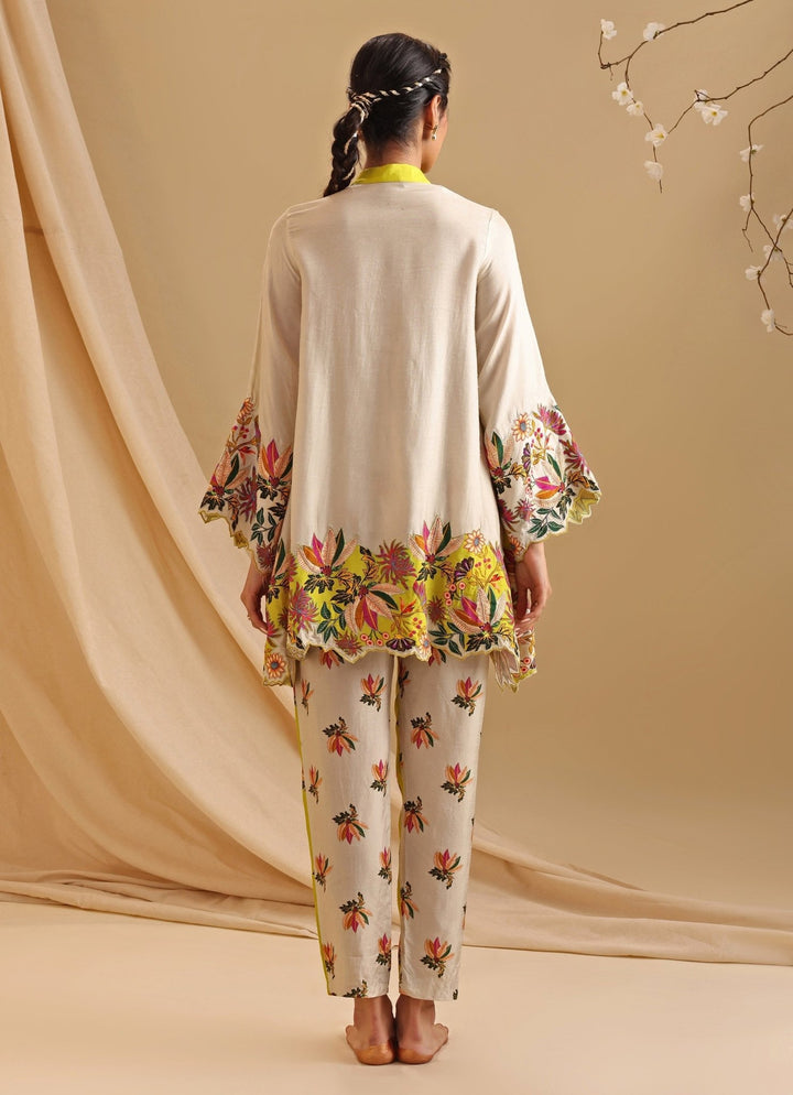 Yellow Floral Embroidery Silk Kurta And Pant Set Soup By Sougat Paul - Fabilicious Fashion