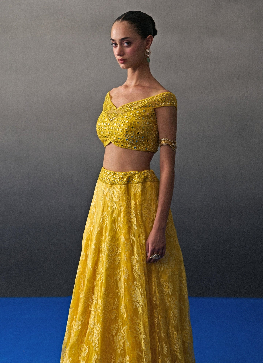 Yellow Floral Lace Lehenga Set Angad Singh - Fabilicious Fashion