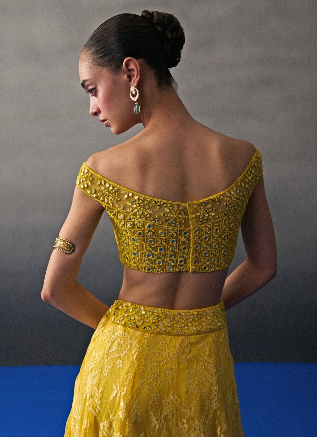 Yellow Floral Lace Lehenga Set Angad Singh - Fabilicious Fashion