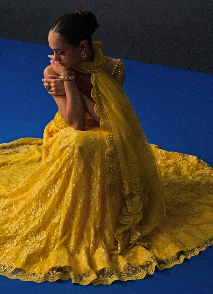 Yellow Floral Lace Lehenga Set Angad Singh - Fabilicious Fashion