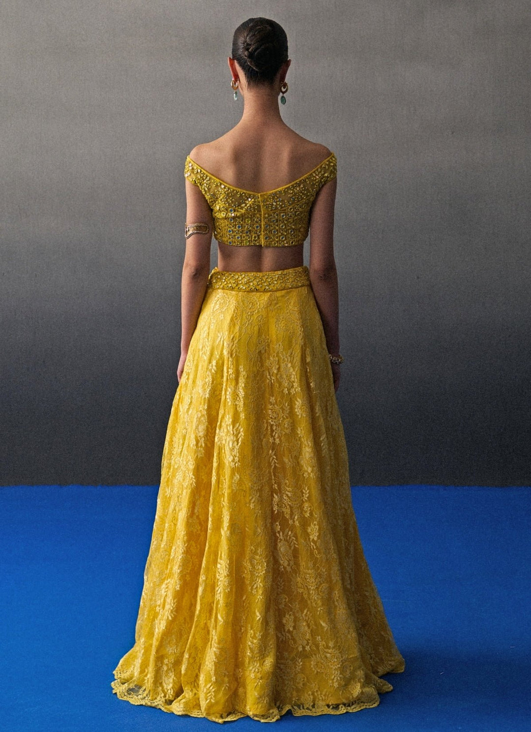 Yellow Floral Lace Lehenga Set Angad Singh - Fabilicious Fashion