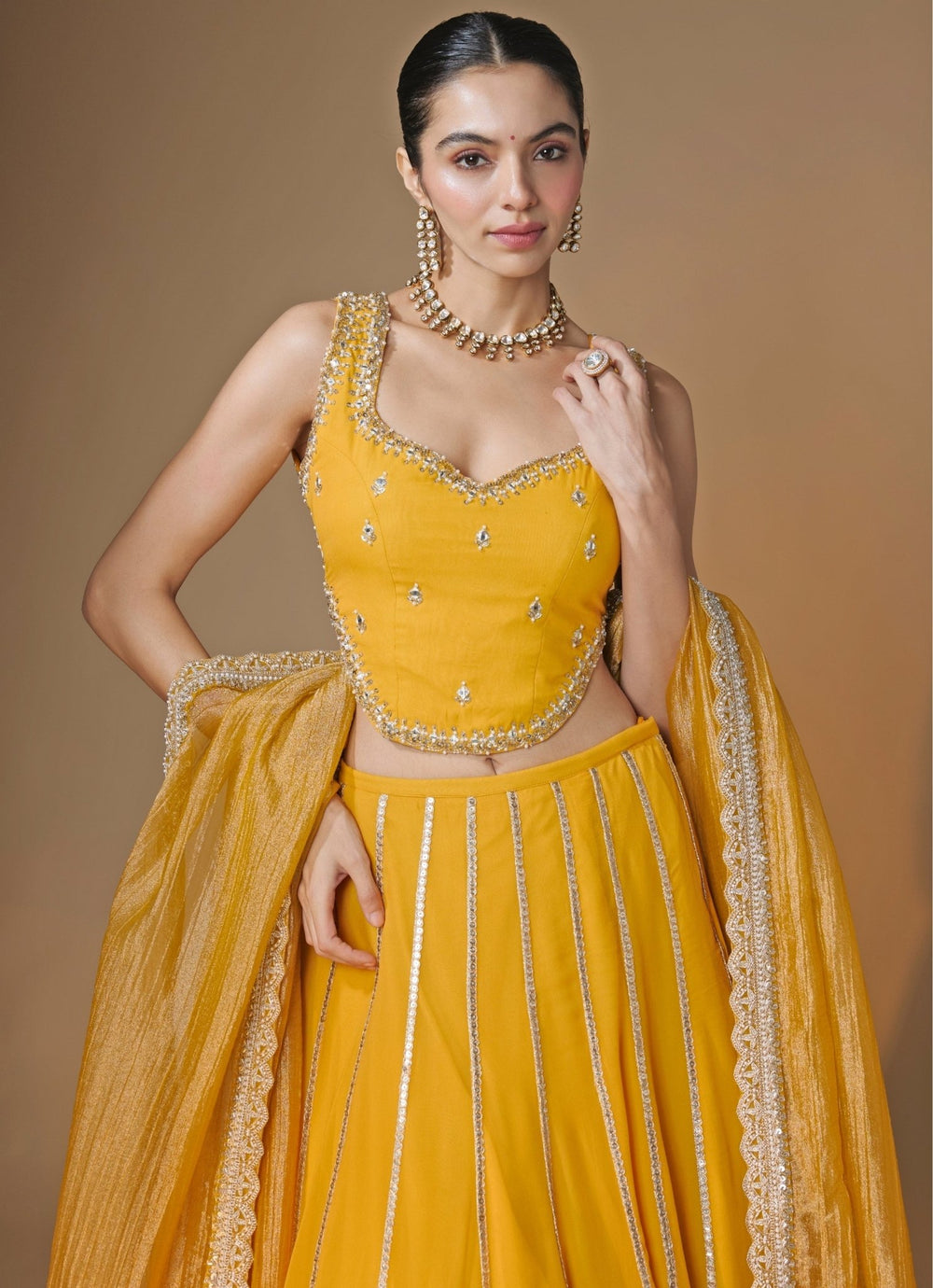 Renee Label Yellow Georgette Corset Lehenga SetFabilicious Fashion