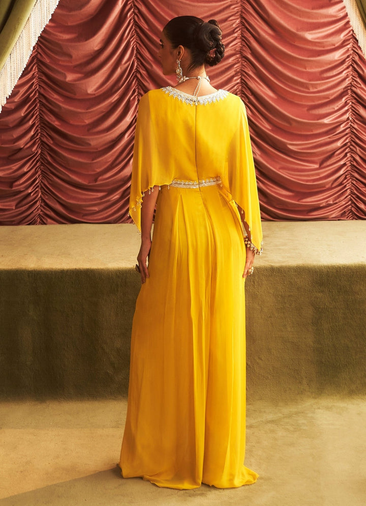 Yellow Georgette Embroidered Jumpsuit Seema Thukral - Fabilicious Fashion