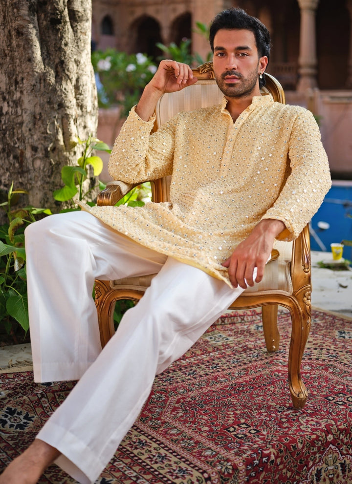 Darzi House Yellow Georgette Kurta Pants SetFabilicious Fashion