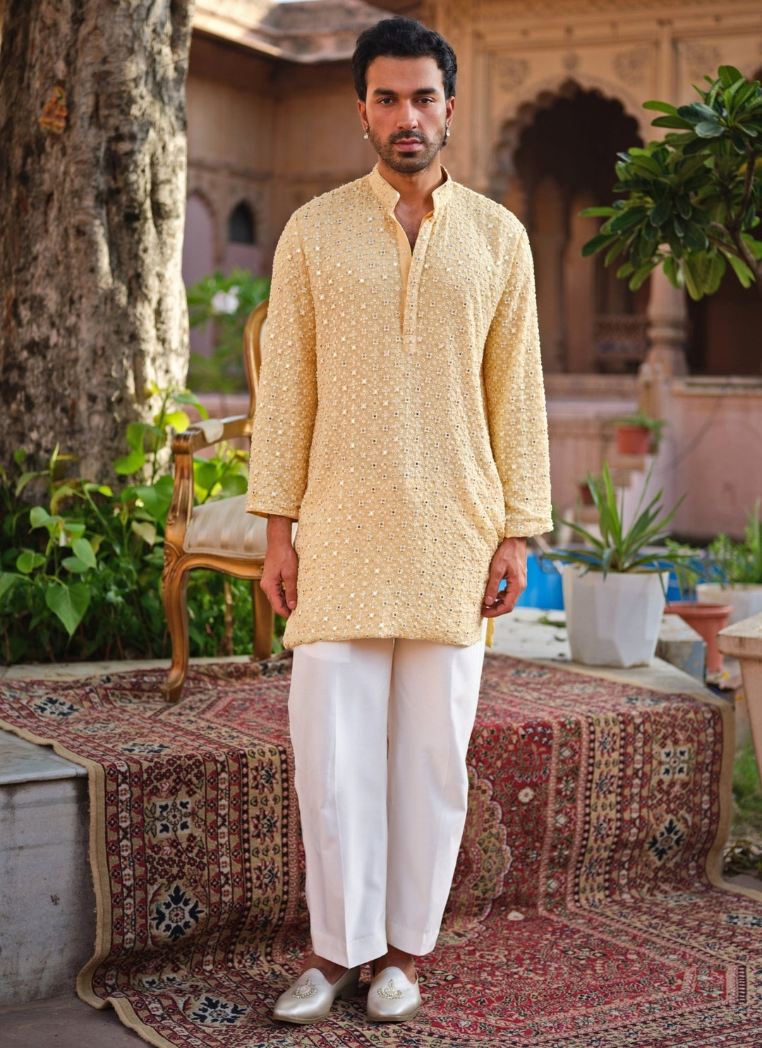 Darzi House Yellow Georgette Kurta Pants SetFabilicious Fashion