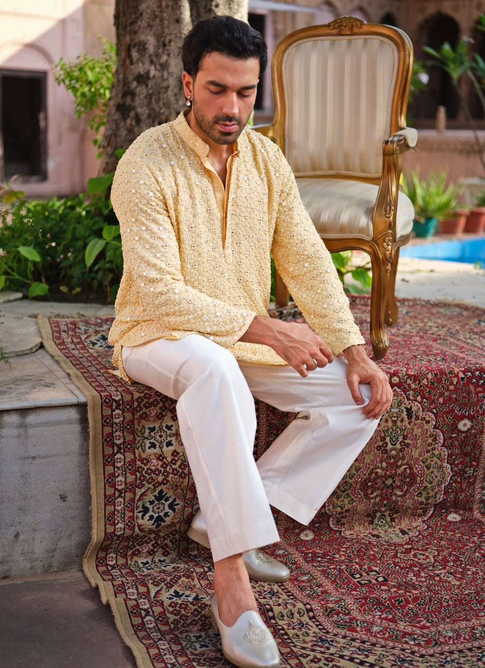 Darzi House Yellow Georgette Kurta Pants SetFabilicious Fashion