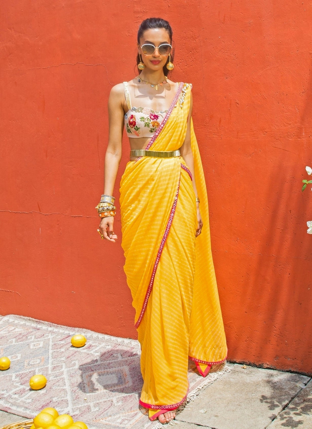 The Little Black Bow Yellow Georgette Leheriya SareeFabilicious Fashion