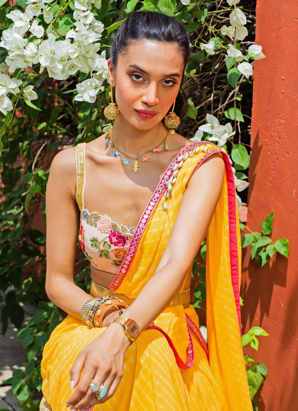 The Little Black Bow Yellow Georgette Leheriya SareeFabilicious Fashion