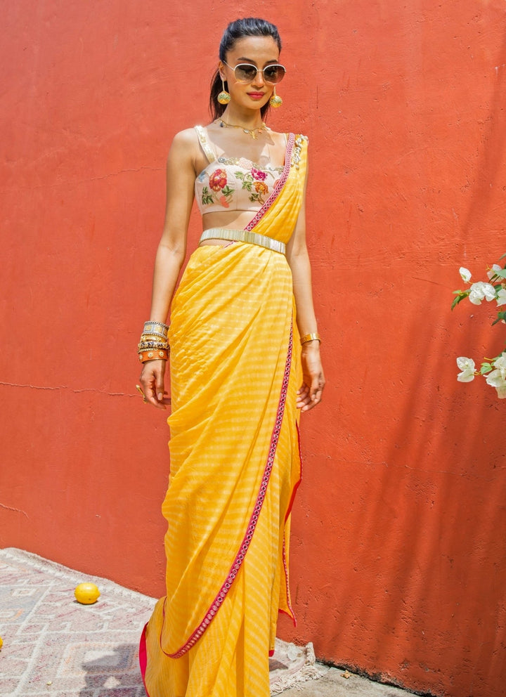 The Little Black Bow Yellow Georgette Leheriya SareeFabilicious Fashion