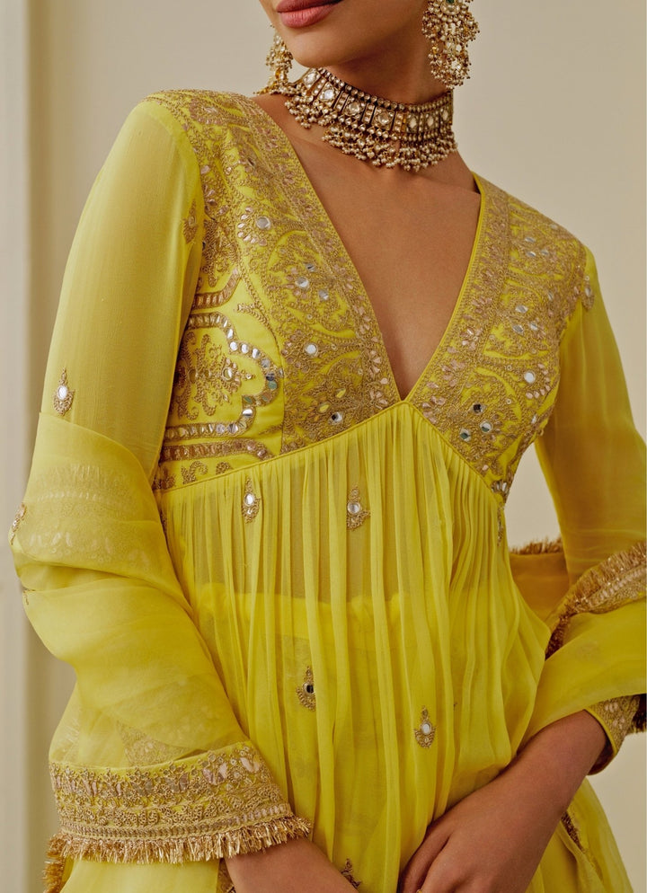 Gopi Vaid Yellow Georgette Peplum Kurta Sharara SetFabilicious Fashion