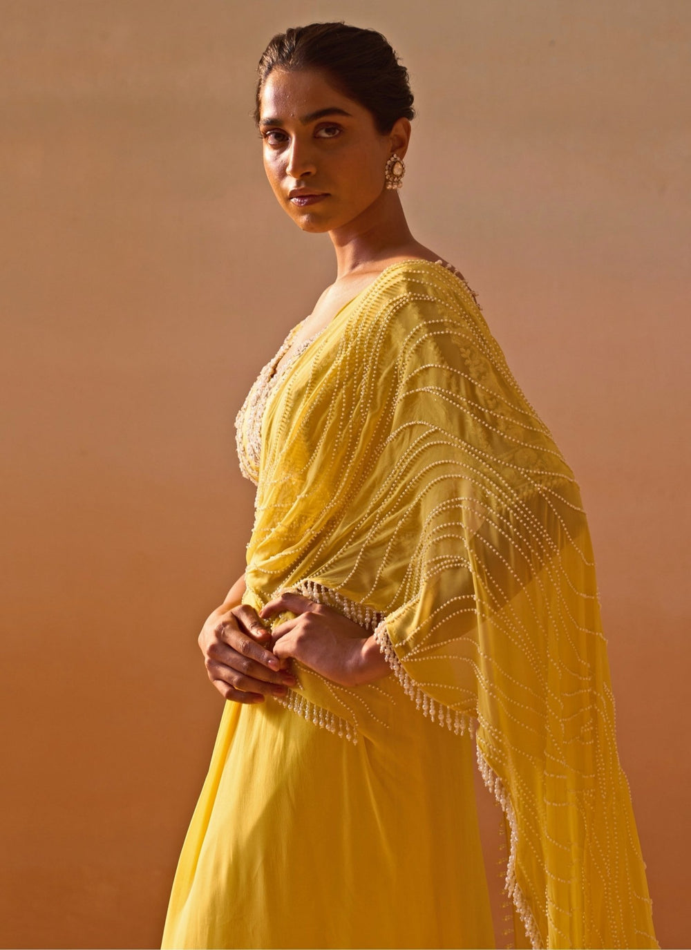Nitika Gujral Yellow Georgette Pre Draped SareeFabilicious Fashion