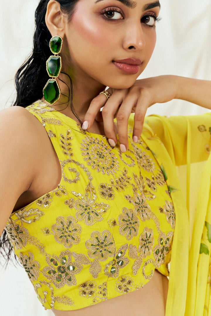 Yellow Georgette Predraped Saree Redpine - Fabilicious Fashion