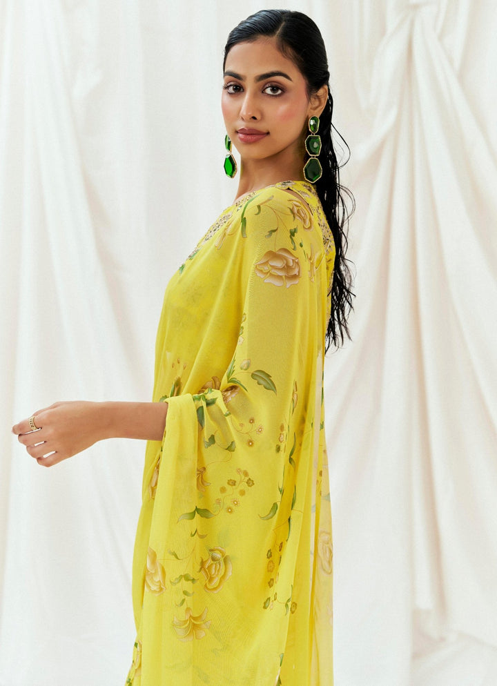Yellow Georgette Predraped Saree Redpine - Fabilicious Fashion