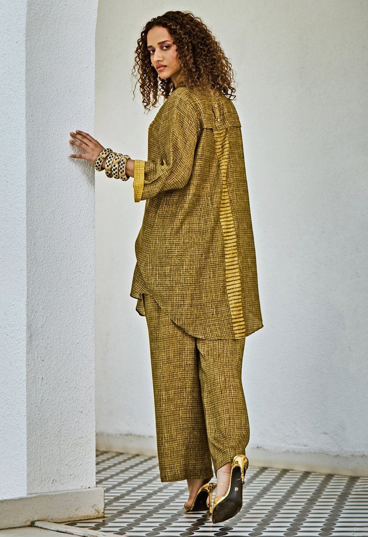 Yellow Green Linen Kurta Pants Set Basil Leaf - Fabilicious Fashion