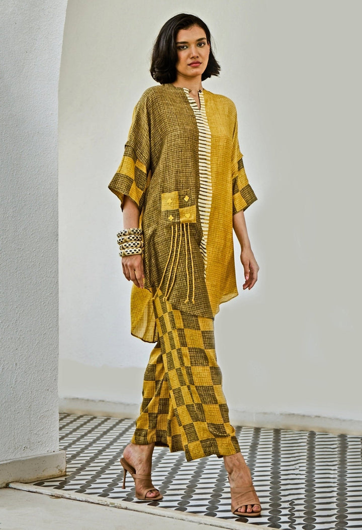 Basil Leaf Yellow Green Linen Silk Kurta Pants SetFabilicious Fashion
