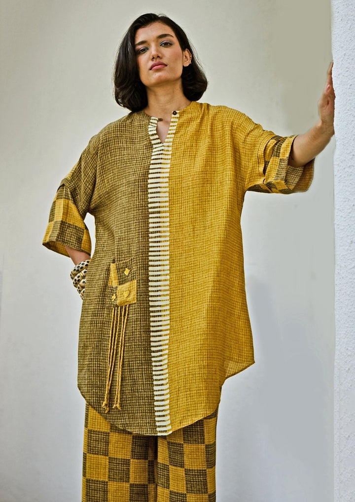 Basil Leaf Yellow Green Linen Silk Kurta Pants SetFabilicious Fashion