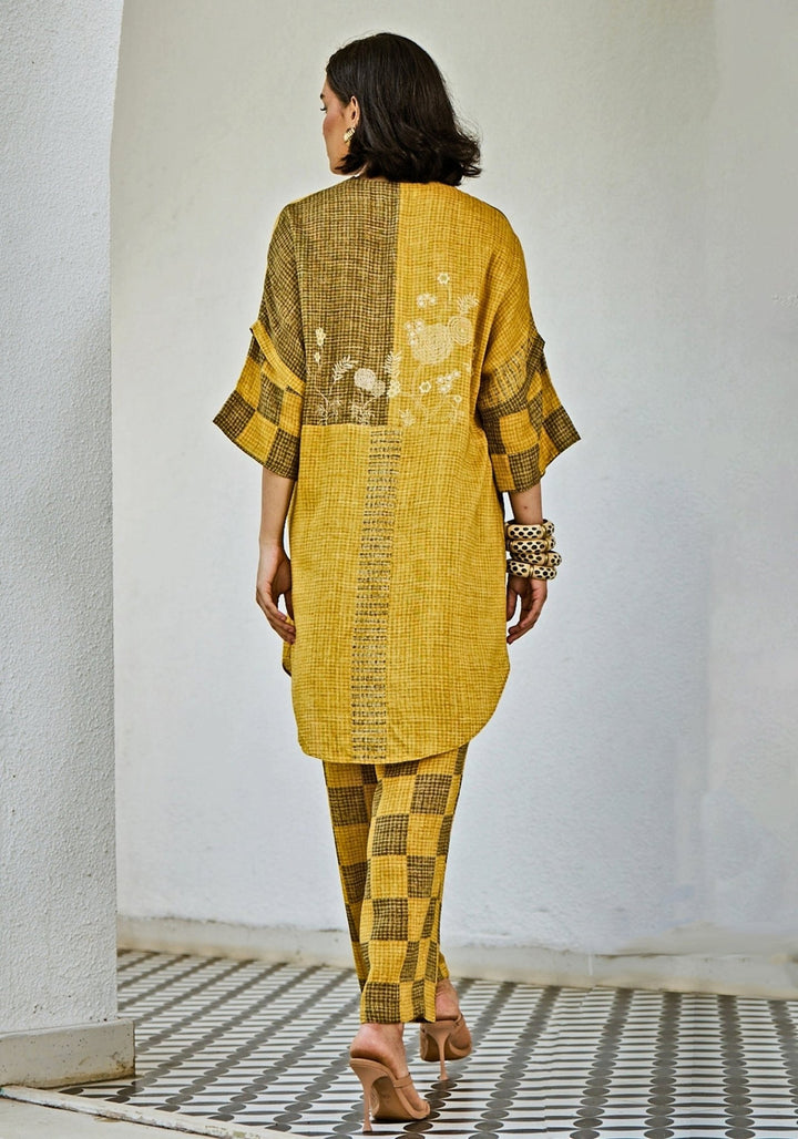 Basil Leaf Yellow Green Linen Silk Kurta Pants SetFabilicious Fashion