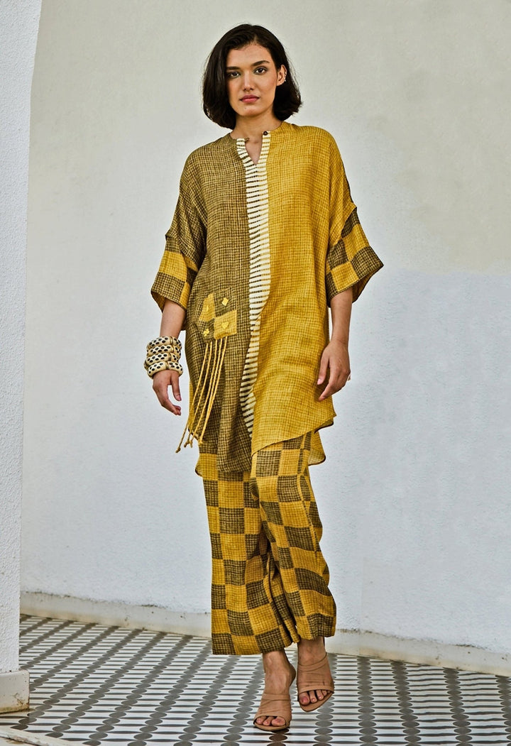Basil Leaf Yellow Green Linen Silk Kurta Pants SetFabilicious Fashion