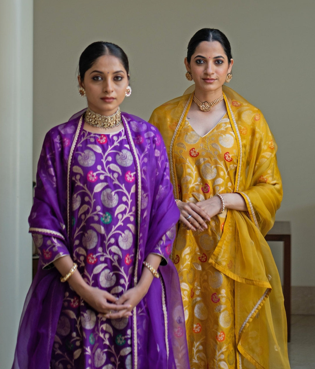 Yellow Handwoven Floral Silk Kurta Pant Set Sobariko - Fabilicious Fashion