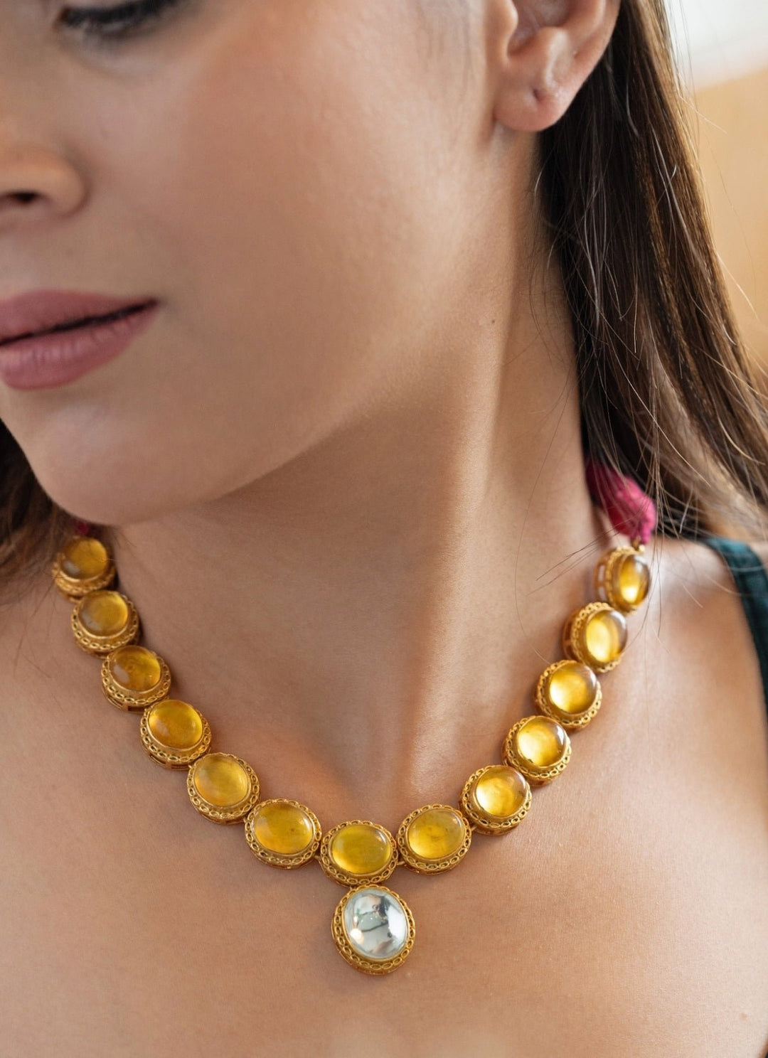 Do Taara Yellow Kundan Necklace SetFabilicious Fashion