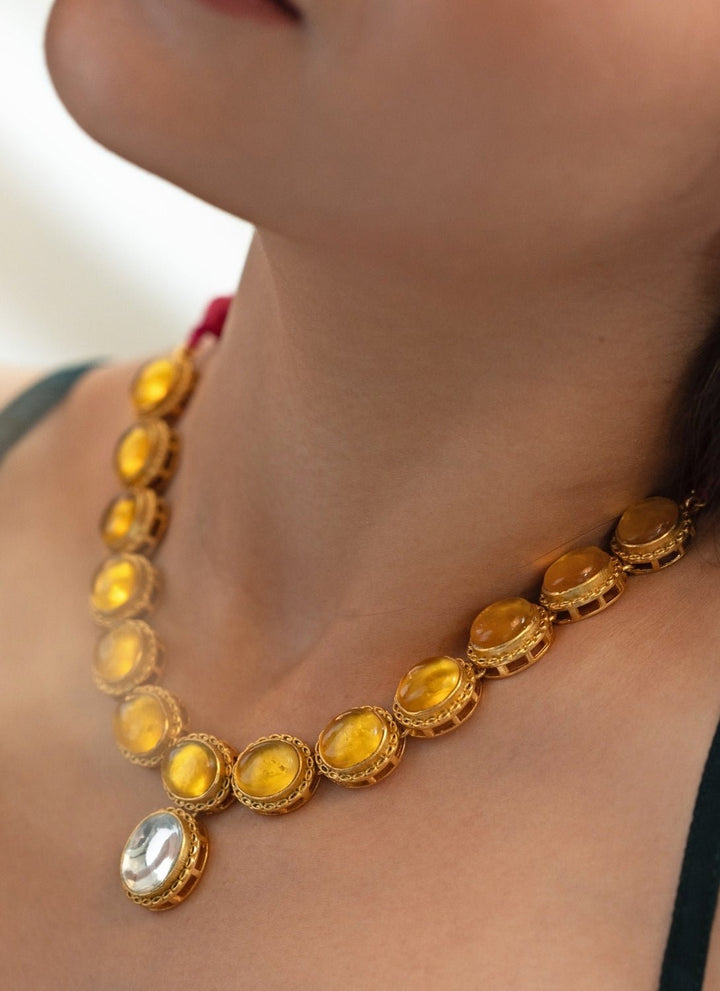 Do Taara Yellow Kundan Necklace SetFabilicious Fashion
