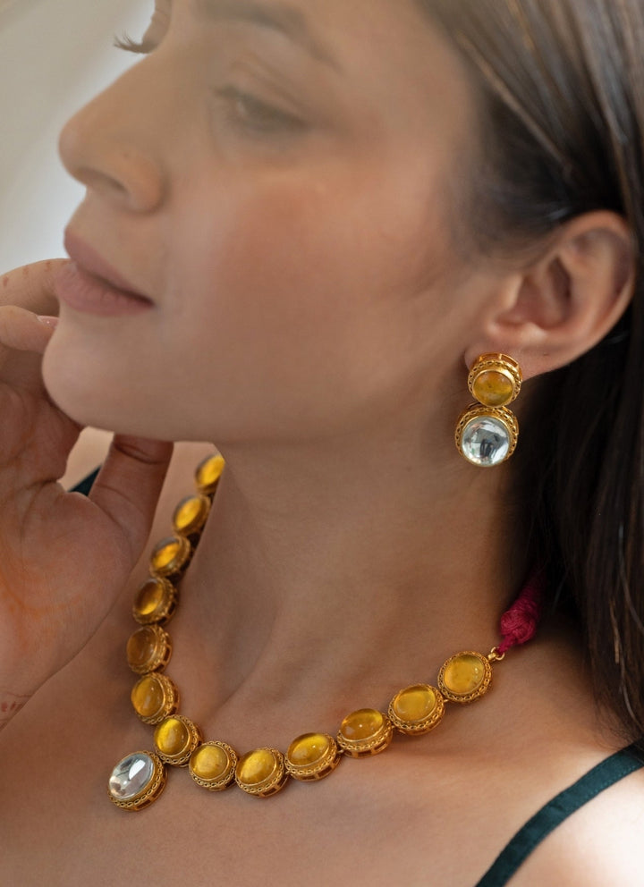 Do Taara Yellow Kundan Necklace SetFabilicious Fashion