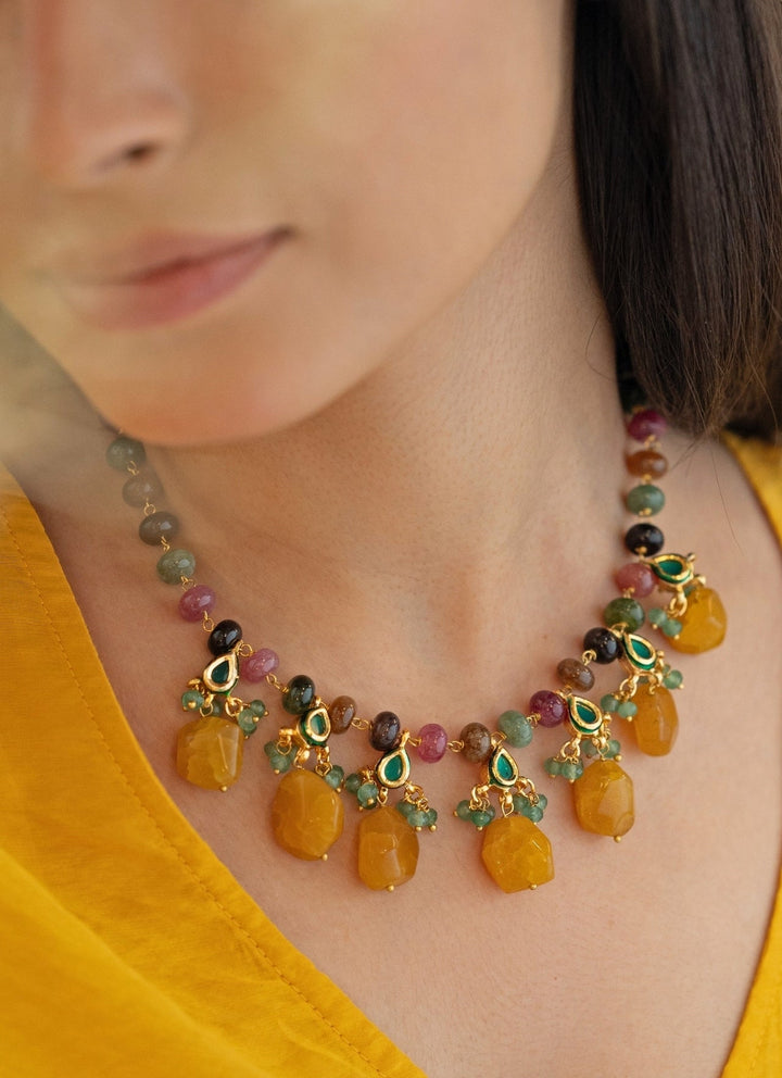 Do Taara Yellow Kundan NecklaceFabilicious Fashion