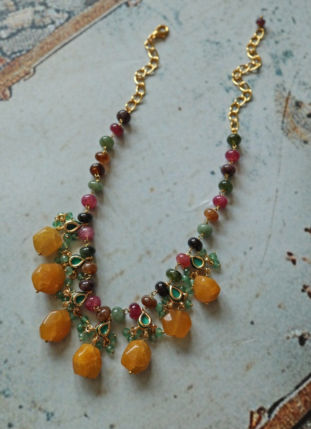 Do Taara Yellow Kundan NecklaceFabilicious Fashion